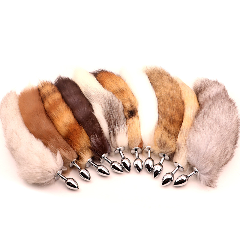 Fox Tail Metal Anal Plug with Plush Cross Fox Tail, Blue Cosplay Design — detail image 20