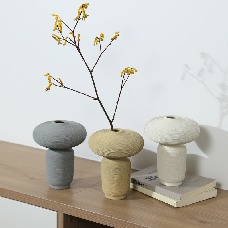 Moderno simple dibujo de seda simple cerámica hecha a mano ornamentos de vasijas de cerámica sala de estar gabinete de televisión decoración de flores de la mesa de comedor
