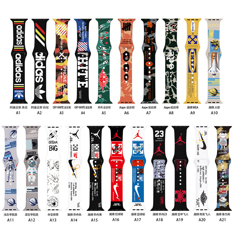 New Model Suitable for Apple Watch Se, Apple Printed Watch Strap, Silicone Sports Watch7, In-Stock Trendy Brand