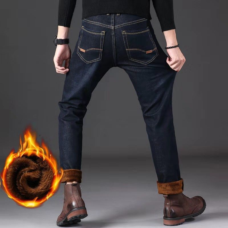 Brand Men jeans Winter Jeans Flannel Stretch High Quality Jean Trousers Men Casual Fashion Pants Men 2023 Men's Pants jeans men_voghion.com