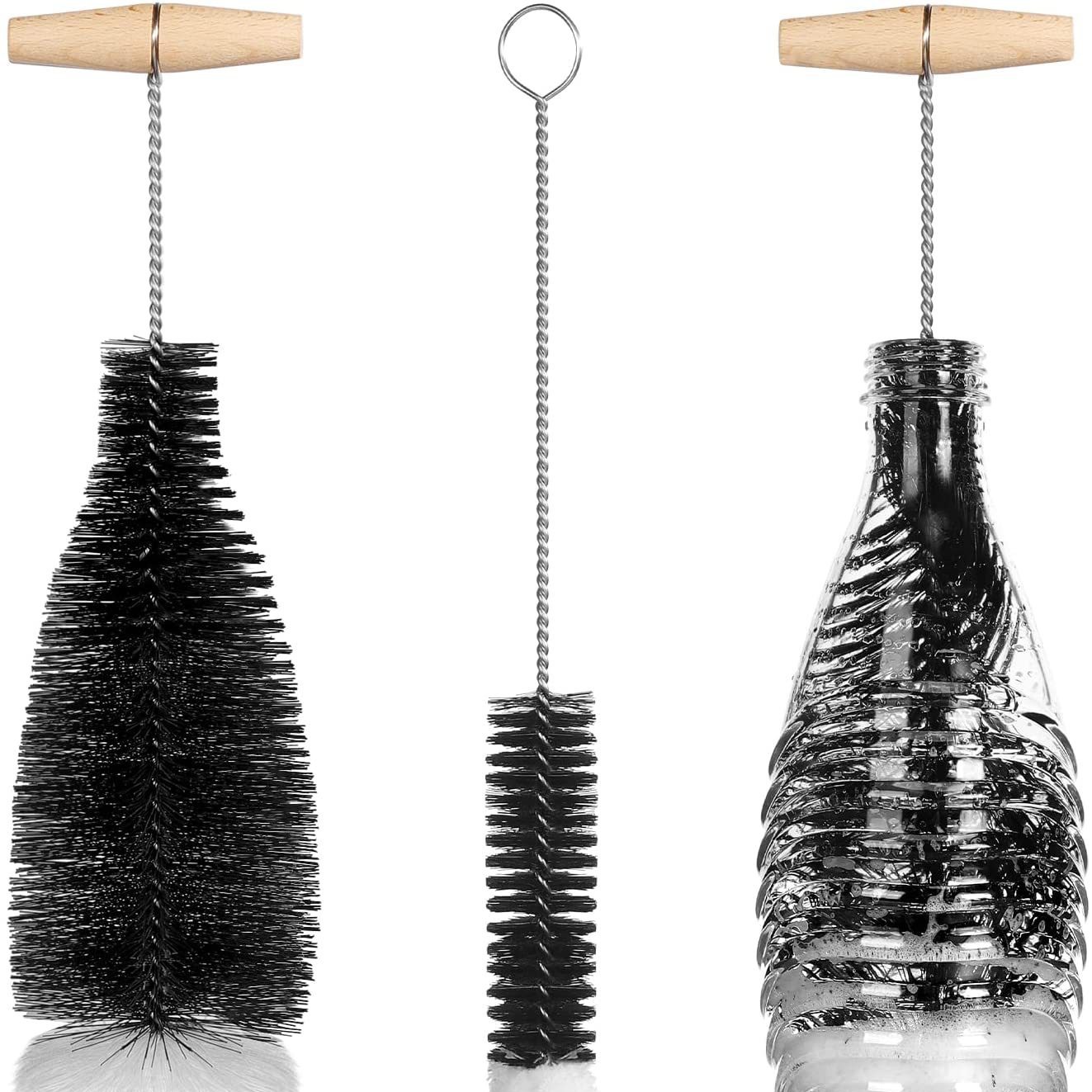 Amazon burbuja botella de agua cepillo fabricante soda botella de vidrio de agua cepillo Copa cepillo de hilo de algodón de coco marrón cepillo de isal