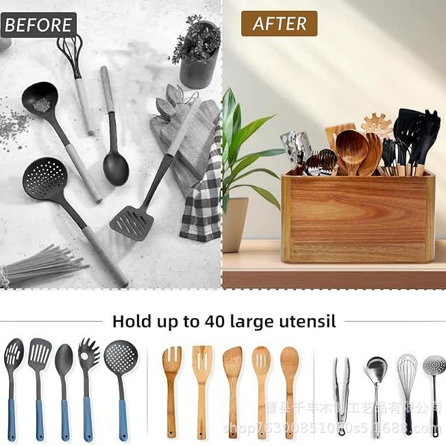 Wooden storage box for home use, kitchenware from natural wood
