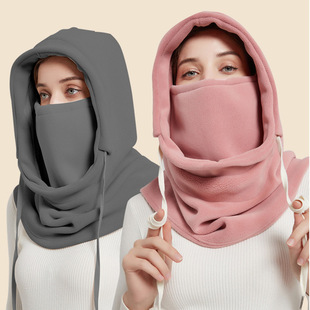 Autumn and Winter Pure Color Scarf Hat All-In-One Outdoor Cycling Windproof and Cold-Proof Warm Hood Fleece-Lined and Thickeneded Protection X20