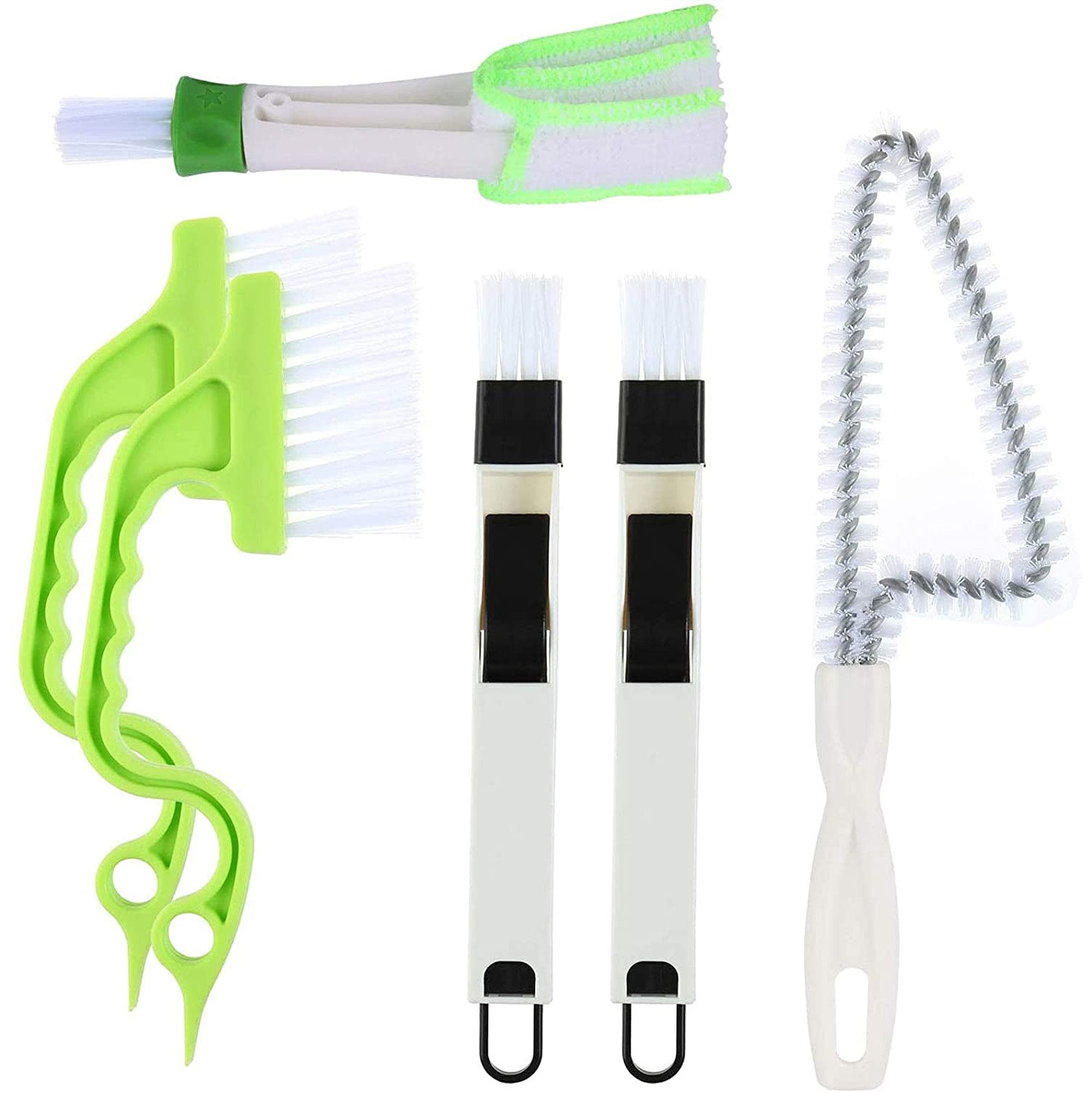 Juego de 6 piezas de herramientas de limpieza de ranura de ventana, Persianas/ventilación de coche/aire acondicionado/cepillo de limpieza de pista de puerta de ventana de mano