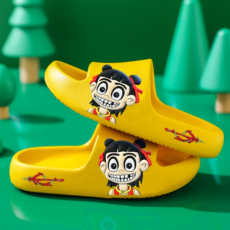 Новые детские тапочки Nezha для мальчиков и девочек, летние нескользящие уличные детские тапочки для купания с героями мультфильмов для дома и ванной комнаты
