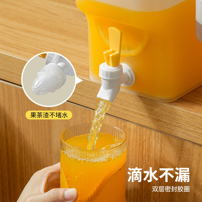4L大容量冷蔵庫冷水ケトル、蛇口付き、漏れ防止飲料、フルーツティーバケツ、お茶、高温耐性、冷たいドリンク、冷水バケツ|undefined