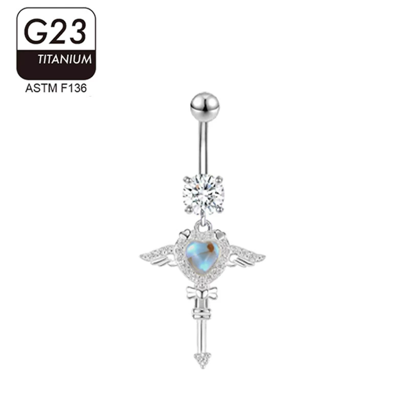 Fresh belly button piercing, cute pendant with zircon