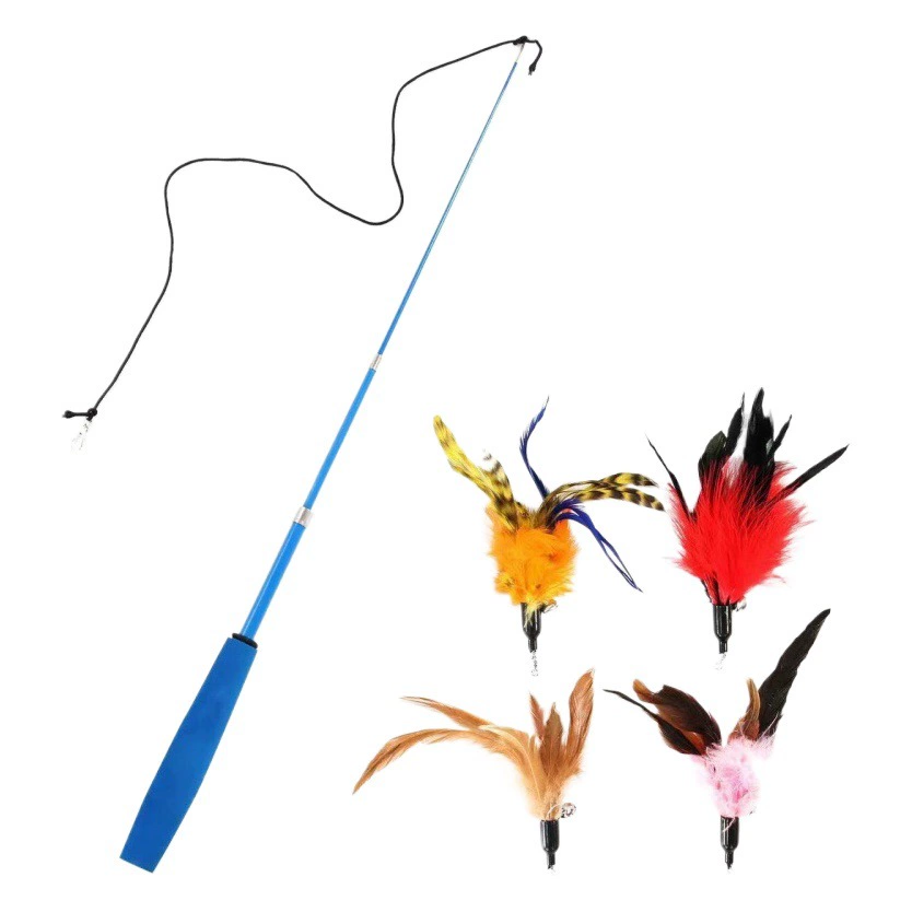 Забавная кошачья палка, плюшевая игрушка, сменная голова с пером, выдвижная палка, кошка, развлекательный костюм для жевания