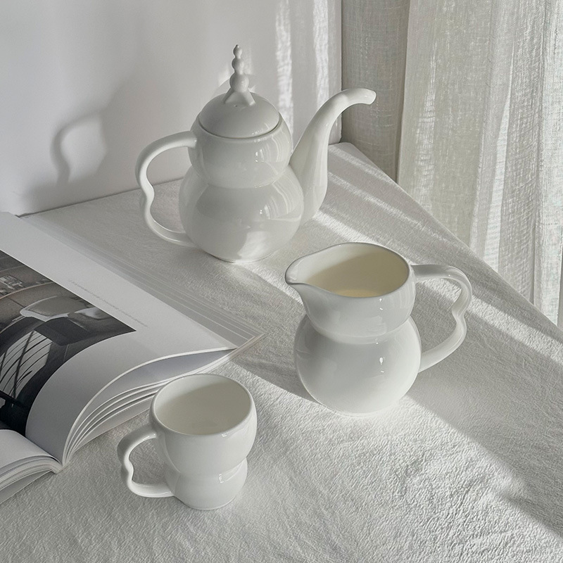 陶瓷白色茶壶咖啡壶大容量家用泡茶壶茶具公道杯茶杯咖啡杯奶缸