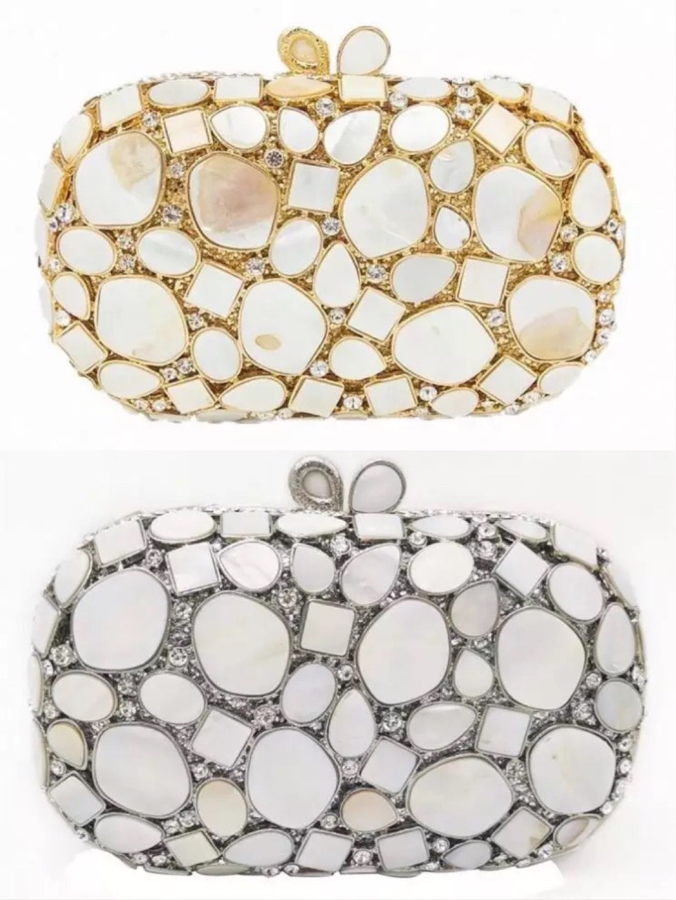 Túi clutch nữ vỏ sò kim loại rỗng đính đá dạ tiệc — Màu vàng chi tiết 7