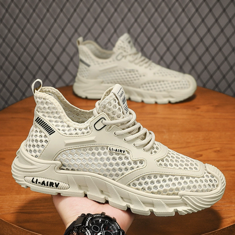 Мужская обувь Лето 2024 новый ажурный дышащий повседневный дикий сетчатый ботинок на мягкой подошве износостойкий бег сетка лапша спортивная обувь