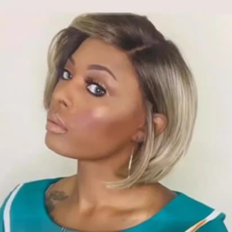 2022 Rui billion explosions hot European and American wig oblique bangs light gold dyeing short straight hair low price promotion wholesale