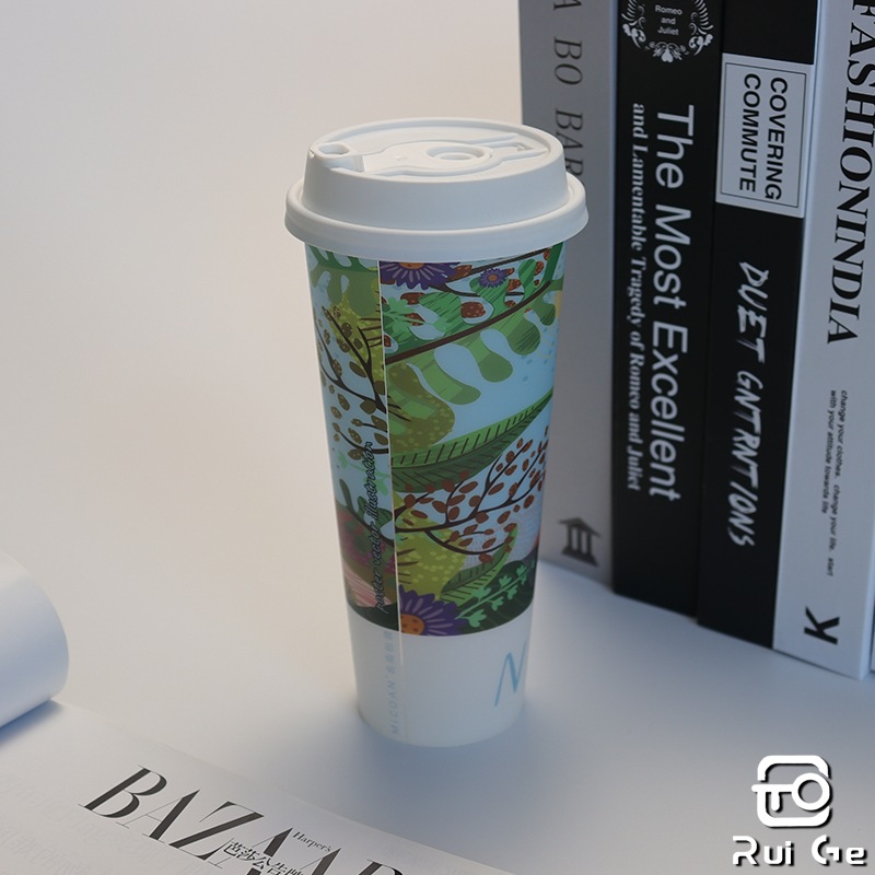 柠檬茶杯一次性膜内贴90口径商用果汁杯可订logo批发注加厚注塑杯