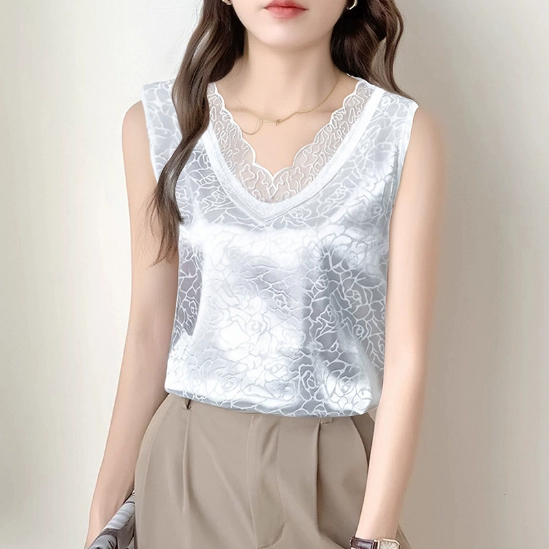 Summer lace tank top for leisure sleevless, plus size, fitted
