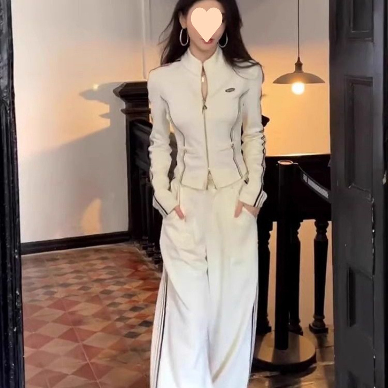 休闲运动服套装女高级感拼接立领长袖裤子显瘦气质两件套|undefined