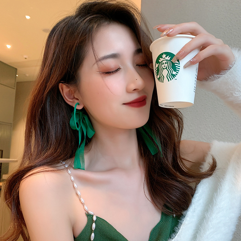 Retro Green Bow Ribbon Earring Earrings European And American Earrings Women Wholesale display picture 1