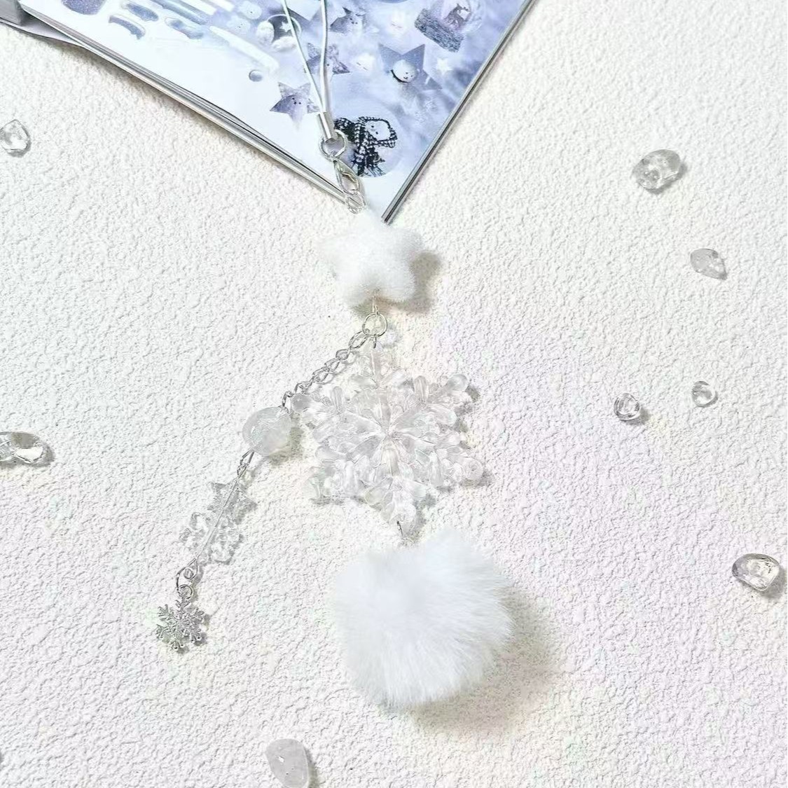 [Fluffy Snowflake] Star Mobile Phone Chain Pendant Guben Chain Snowflake Winter Snow White Lanyard Pendant Winter