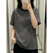 撞色条纹短袖 26年夏季新款简约休闲圆领套头T恤女xy5253高级感