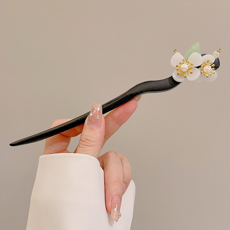 16 ¿ doble Orquídea de jade blanco tenglong hairpin (en bolsas)