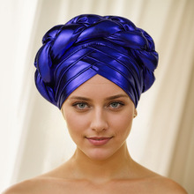 速卖通亚马逊wish新款三层帽边牛奶丝烫金辫子帽头巾帽非洲帽直销