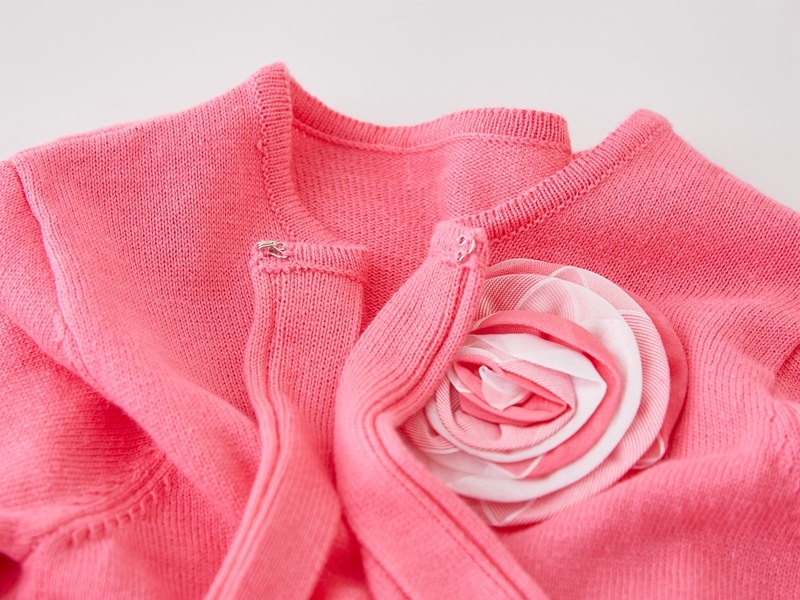 Cardigan en tricot à dentelle florale pour filles et mères – Pull en coton doux pour le printemps et l'automne pour tout-petits et enfants (3-8 ans, 100-140 cm) – Bleu marine et rose_voghion.com