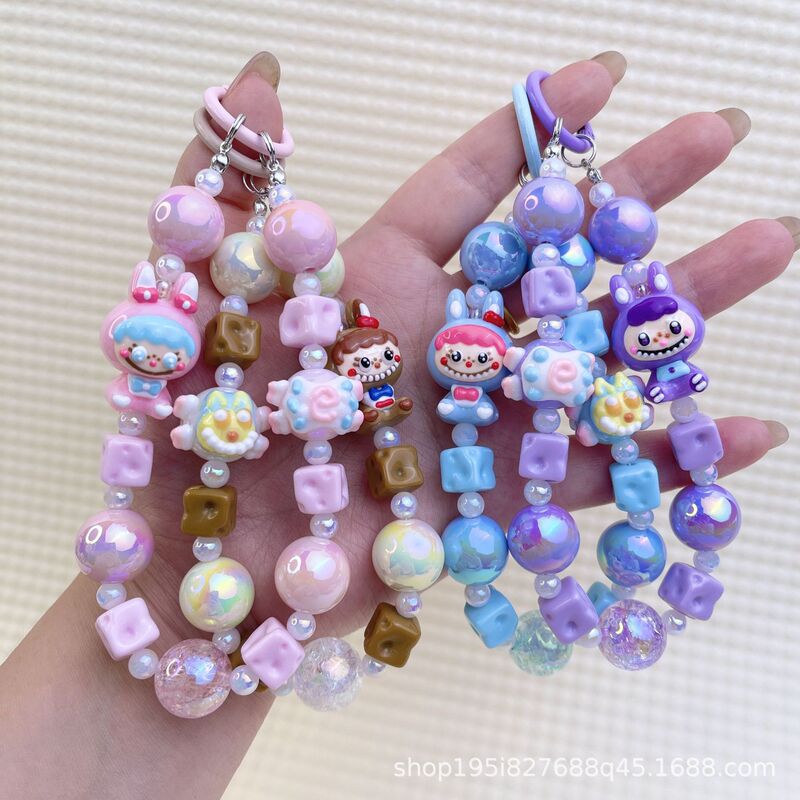 Cute Labra Phone Chain Angry Birds Bag Pendant Keychain DIY Phone Charm Beaded Accessory Gift for Best Friend