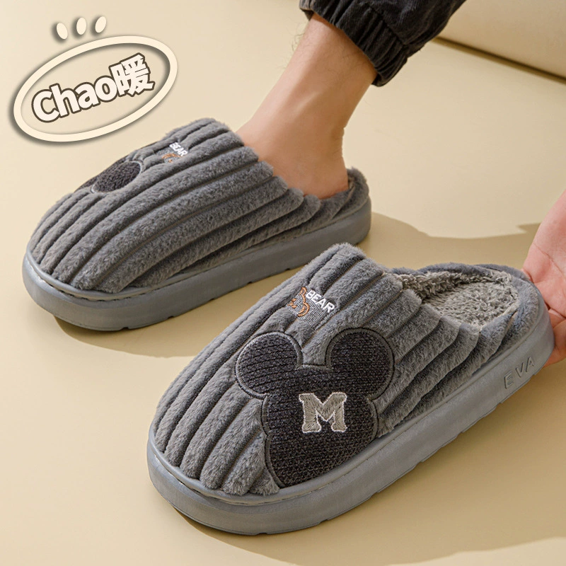 Хлопковые тапочки женские зимние 2024 новые комнатные домашние теплые шерстяные тапочки мужские домашние мужские осенние и зимние дни