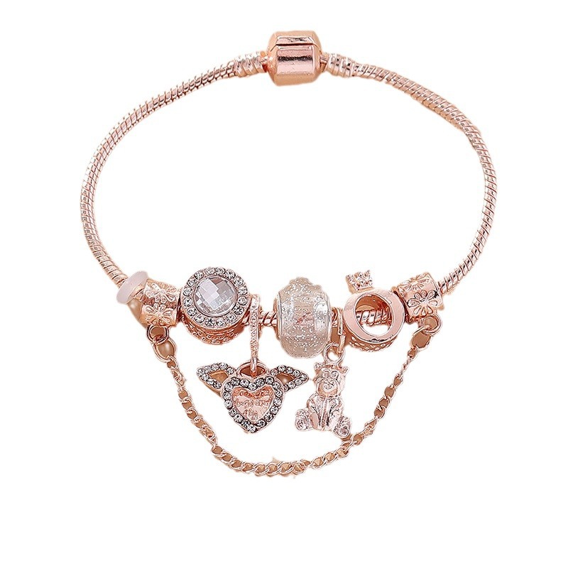 Pulsera Panjia Dora DIY cuentas explosivas transfronterizas colgante de alas de ángel oso corona cuentas de cristal brazalete de cobre