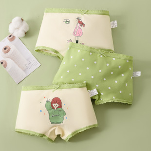 Pure Cotton 7A Bacteriostatic Underwear Baby Cotton Comfortable Soft Cute Green Dot Girl Student Middle Waist Pure Cotton Underwear Women