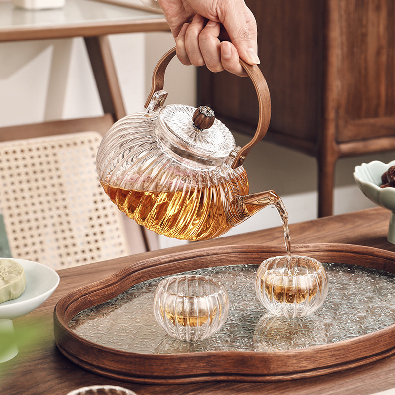 Glass flower teapot with beam teapot teacup suit wholesale tea set stove boiling water teapot heat-resistant thickened teapot
