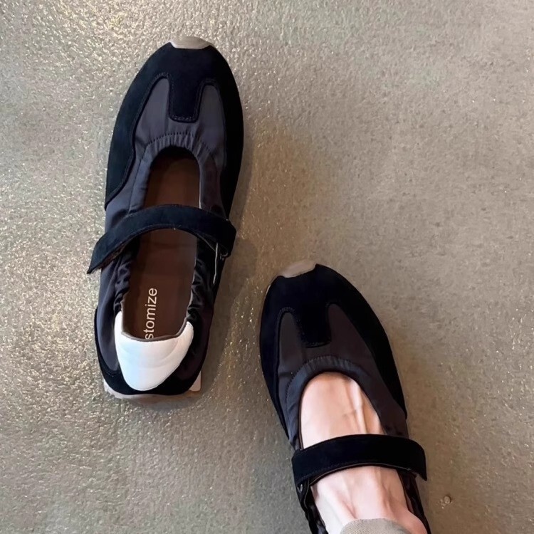 cowhide version! 2025 new small crowd moral training Forrest Gump shoes ballet velcro sports thick bottom Mary Jane shoes women