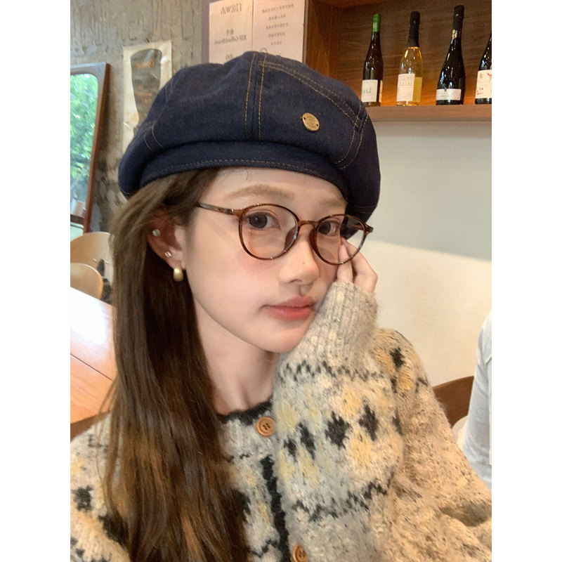 牛仔贝雷帽女秋季韩版时尚显脸小蓓蕾帽网红大头围画家帽子ins潮|undefined