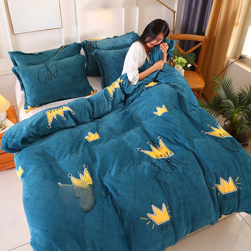 Wholesale Plush Fleece Coral Velvet Comforter Cover Single Piece Winter Thick Fleece Children's Quilt Cover with Extra Fleece Dorm Comforter Gift