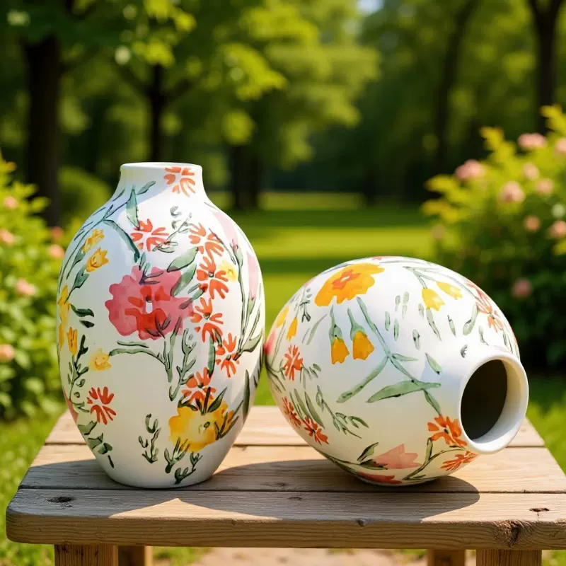 北欧风田园现代简约陶瓷新款创意手工彩绘花瓶客厅书房装饰摆件