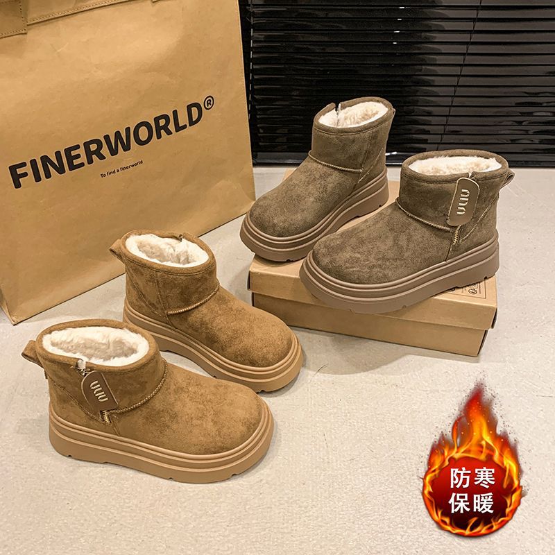 플랫폼 Birkenstock 스노우 부츠 여성의 2024 새 겨울 기모 짧은 부츠 두꺼운 따뜻한 동북 면화 신발
