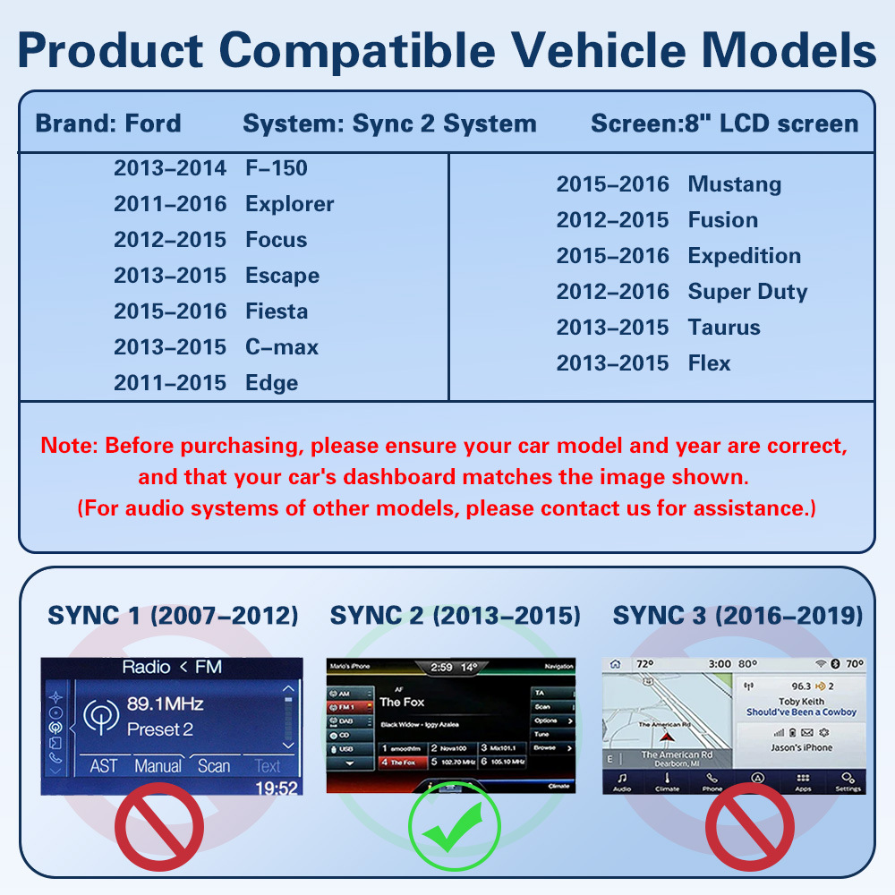 Wireless Carplay/HiCar/Android Auto compatible with Ford Sync2 system 8inch screen upgrade decoder