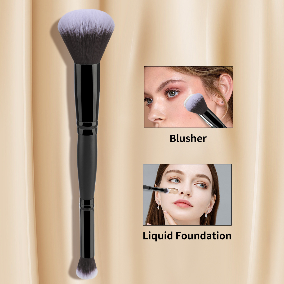 Nuevo cepillo de polvo suelto de doble cabeza transfronterizo, cepillo de sombra de ojos, cepillo de rubor, cepillo de maquillaje multifuncional, herramienta de belleza suave en stock