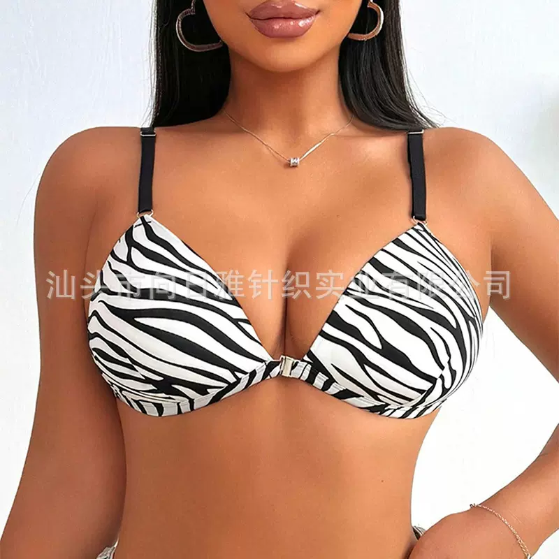 跨境外贸批发时尚前搭扣斑马纹文胸无钢圈固定杯欧美辣妹女士内衣