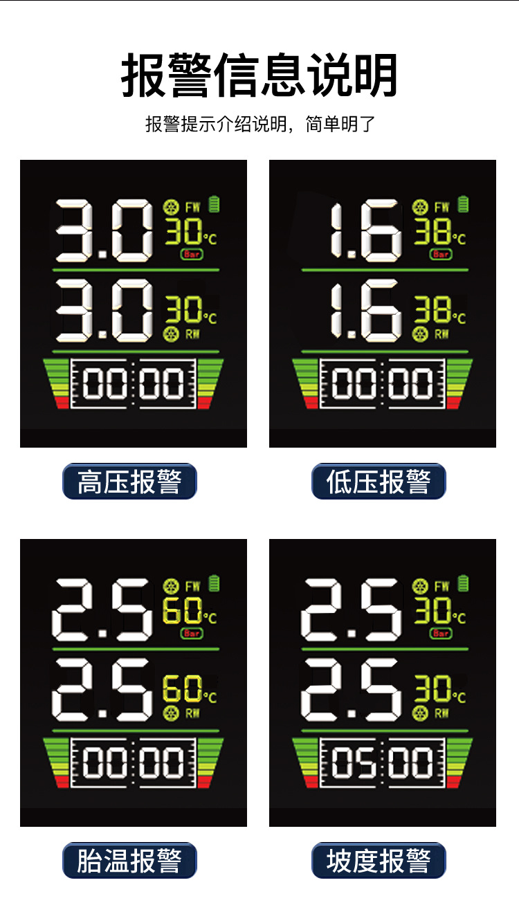 Motorcycle, Motorbike, Electric Vehicle Angle-Of-Bend External Tire Pressure Monitor, New Model Lcd Display Instrument Air Pressure Gauge