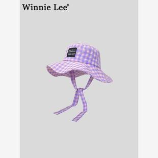 Winnie Lee Japanese Designer Co-Branded Retro Plaid Fisherman Hat Women's Summer Lace-Up Face-Showing Hat