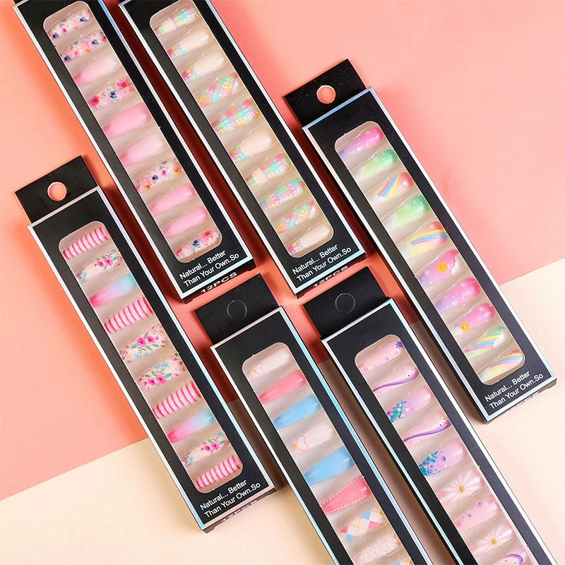 Uñas largas desmontables parches de uñas falsas comercio exterior productos terminados de manicure de novia en relieve parches de uñas