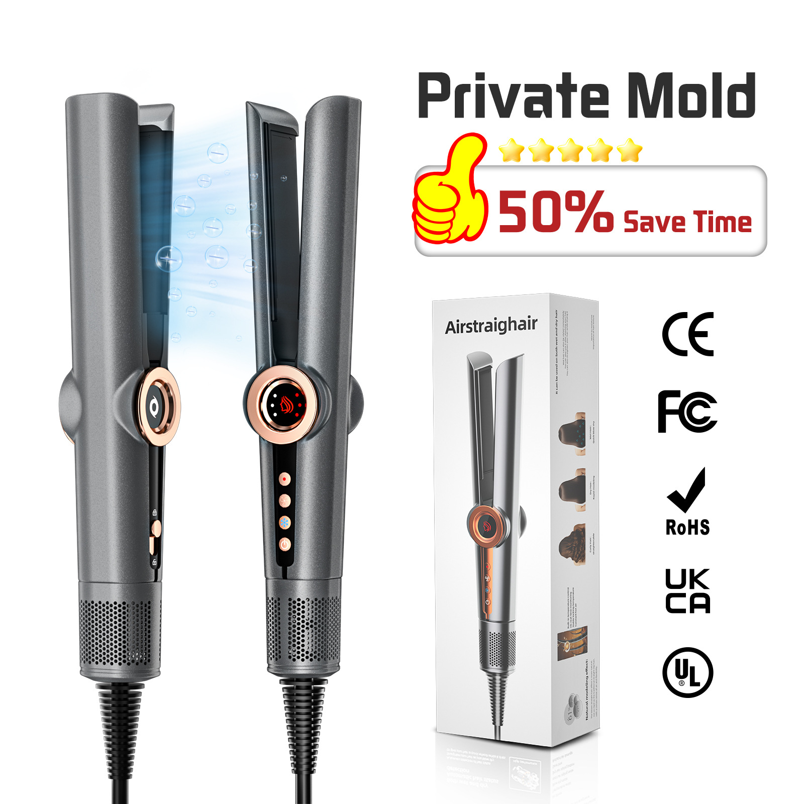 Secador de pelo y plancha de pelo de alta velocidad, popular en el mercado internacional, multifuncional, con salida de aire, para uso en salón, en seco y húmedo, de placa ancha, venta al por mayor image 8