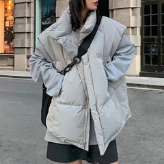 ダウンコットンベスト女性の 2025 秋と冬の新しいスタンドカラー厚く防寒暖かい厚みのあるカジュアル通勤チョッキジャケット