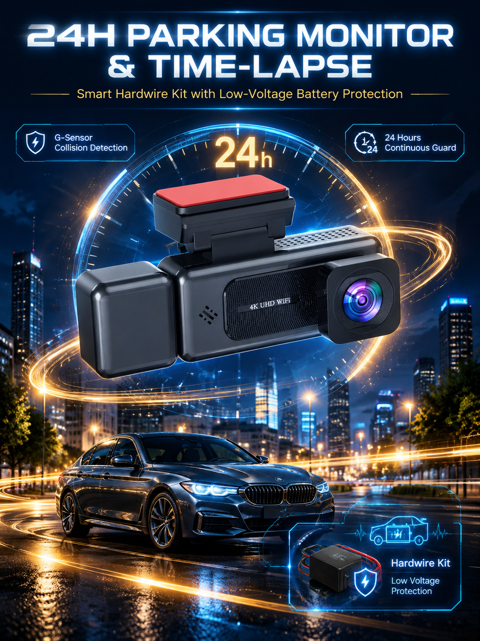 3.18inch Cross-border Dash Cam WiFi Connectivity HD 4K Triple Lens Parking Monitoring Night Vision Car DVR