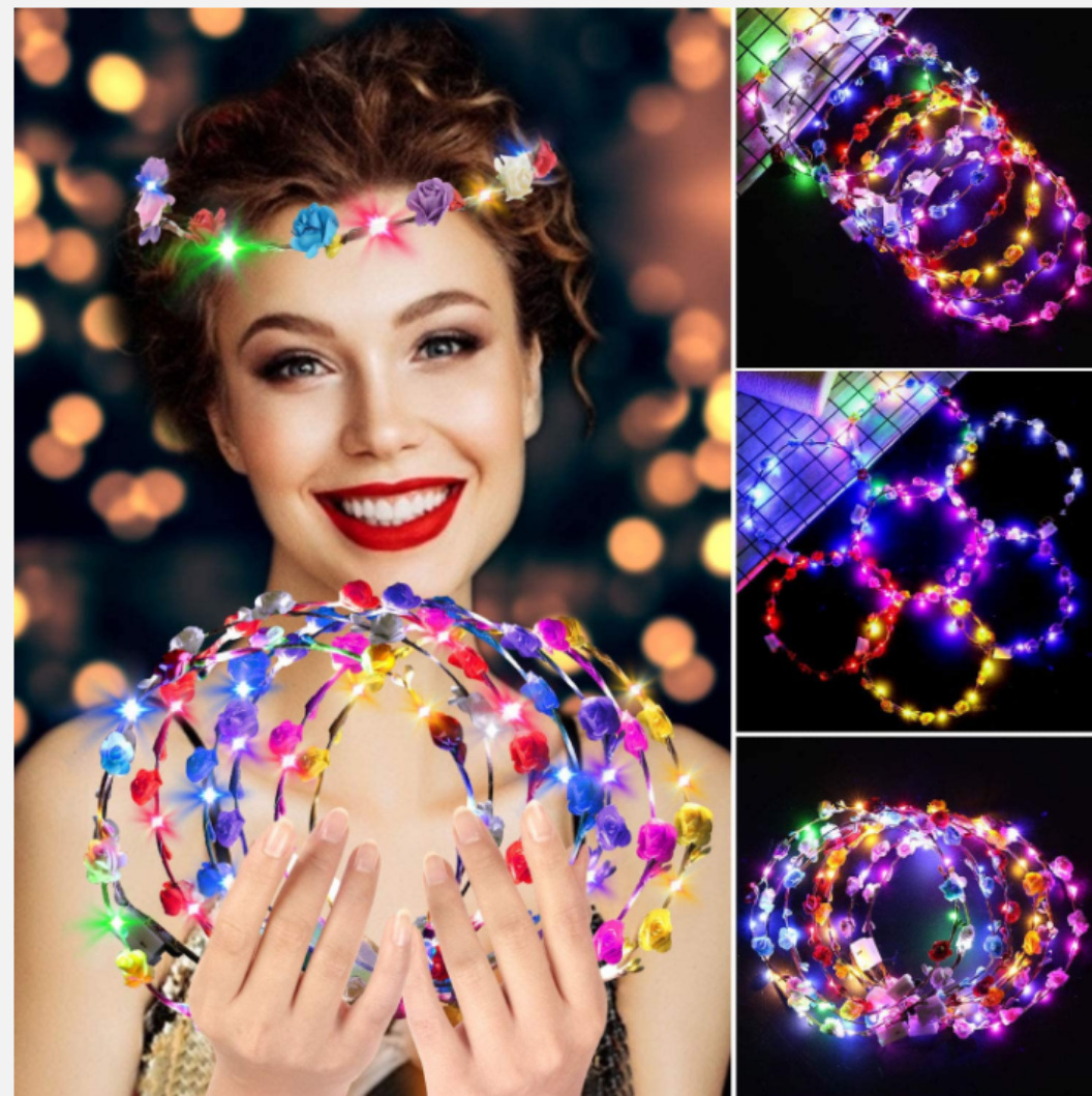 Luminous Flower Ring Headwear Sen Women's Korean Version Vine Stripe Headwear Tourist Attraction Hot Selling Hair Accessories Hair Hoops Night Market Supply Batch