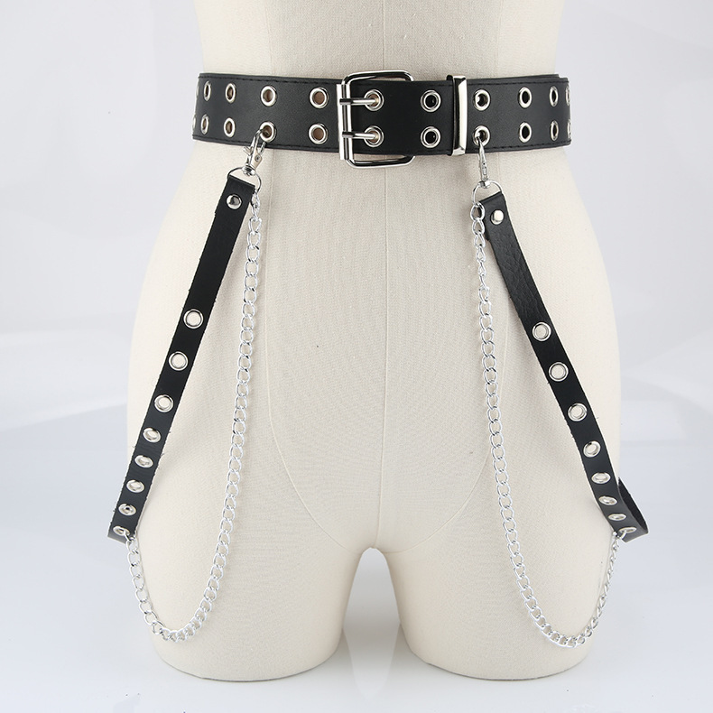 Harajuku Dark Girl Punk Gothic Style Double-breasted Button Eyes Single-breasted Button Eyes Belt Decoration jk Waist Chain Strap Cool
