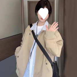 初秋夹克外套女春秋新款韩系小个子美式工装立领卡其色棒球服上衣