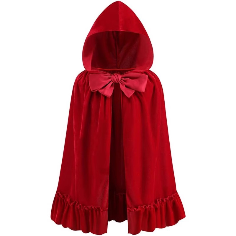 European and American Christmas Cloak Hooded Lace-up Cloak Short Shawl Hem Ruffled Design Character Clothing Accessories
