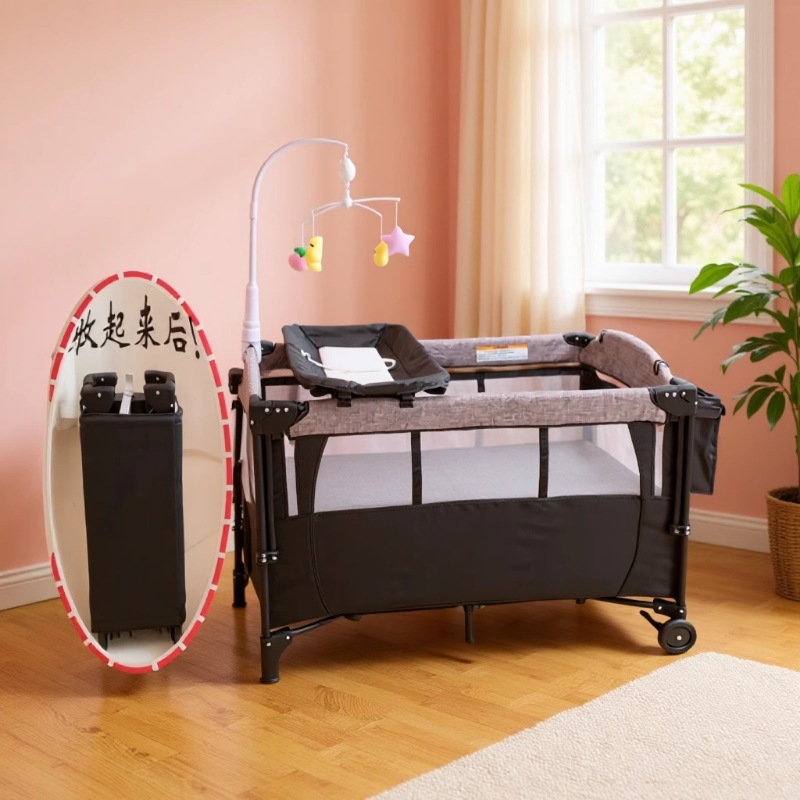 Baby Crib Can Be Spliced ​​Into a Large Bed, Multifunctional Baby Bed, Amazon Hot Product, Foldableable Mobile Bb Rocking Bed, Kidsren's Bed