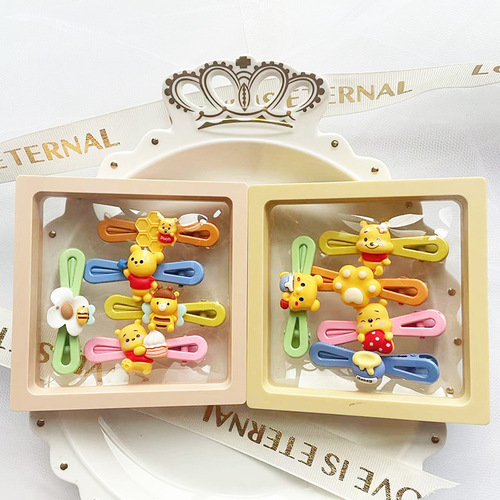 New Korean-style alloy octagonal child hair clip, bear-shaped octagonal clip, hair-friendly, for girls, resin forehead clip